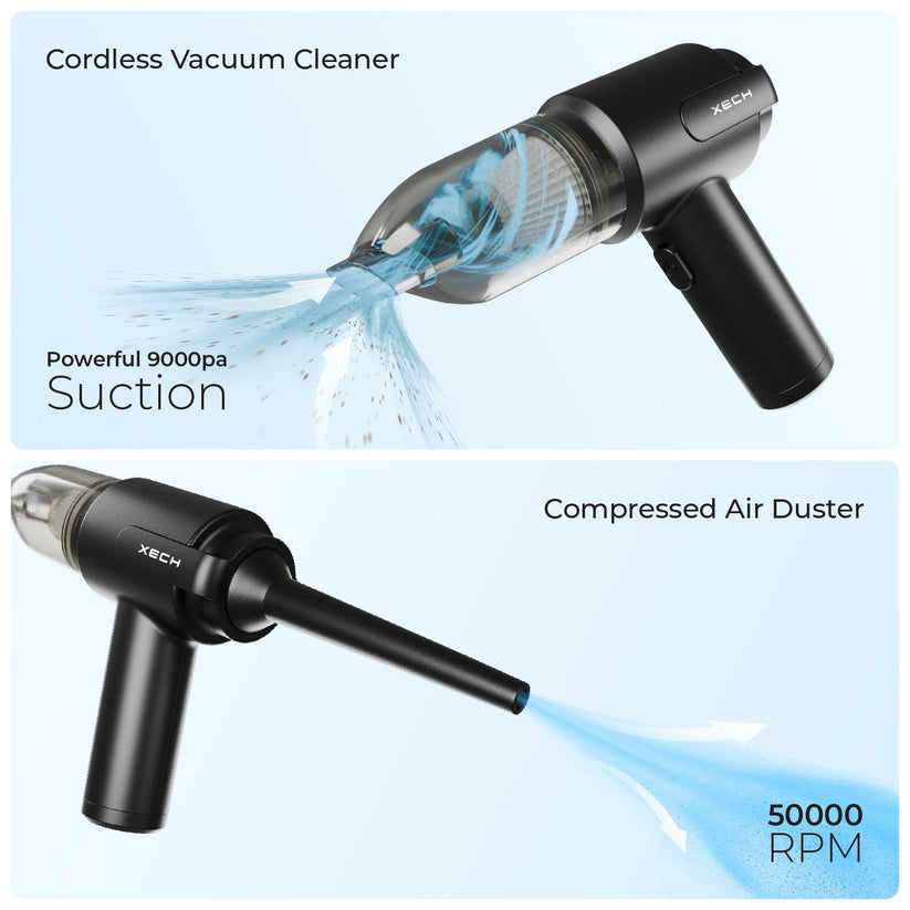 9000Pa Turbo Suction Cleaner | Cordless & Compact Design | Dual Function for Car, Home, Office & portable usesu